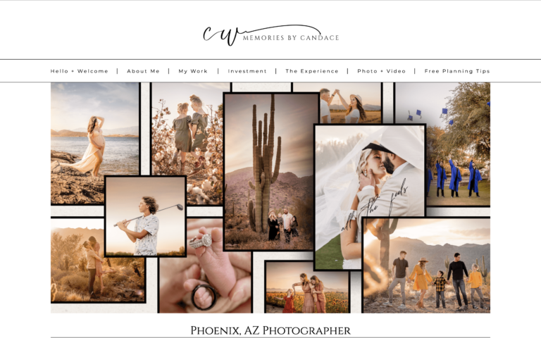 Screenshot of website of Memories by Candace